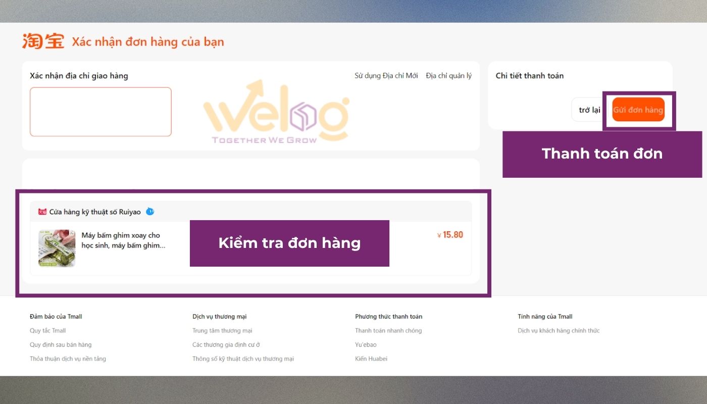 Cách nhập hàng Trung Quốc bằng tiếng Việt – Kiểm tra đơn và nhấn “Gửi đơn hàng”