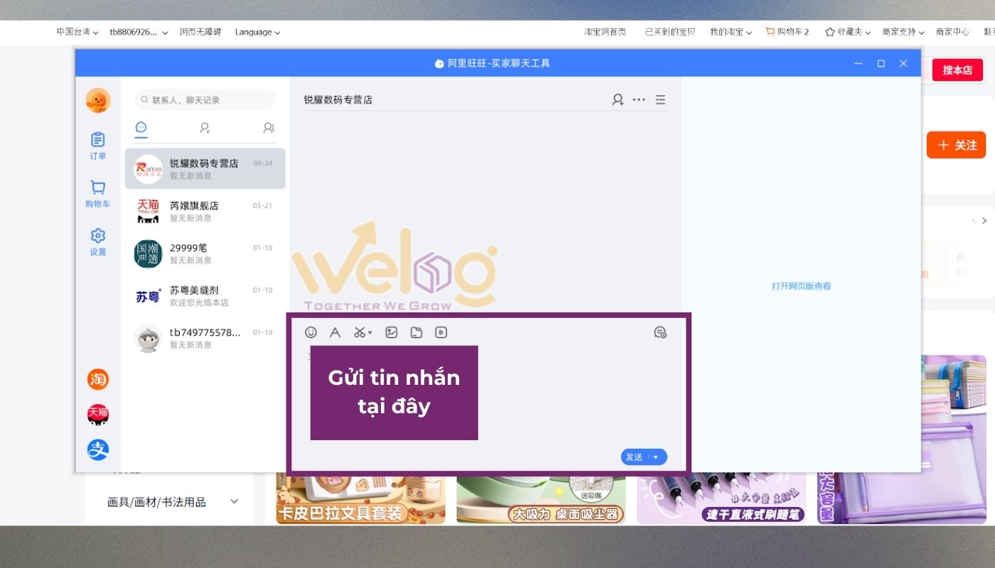 Gửi tin nhắn, hình ảnh sản phẩm cần trao đổi với chủ shop
