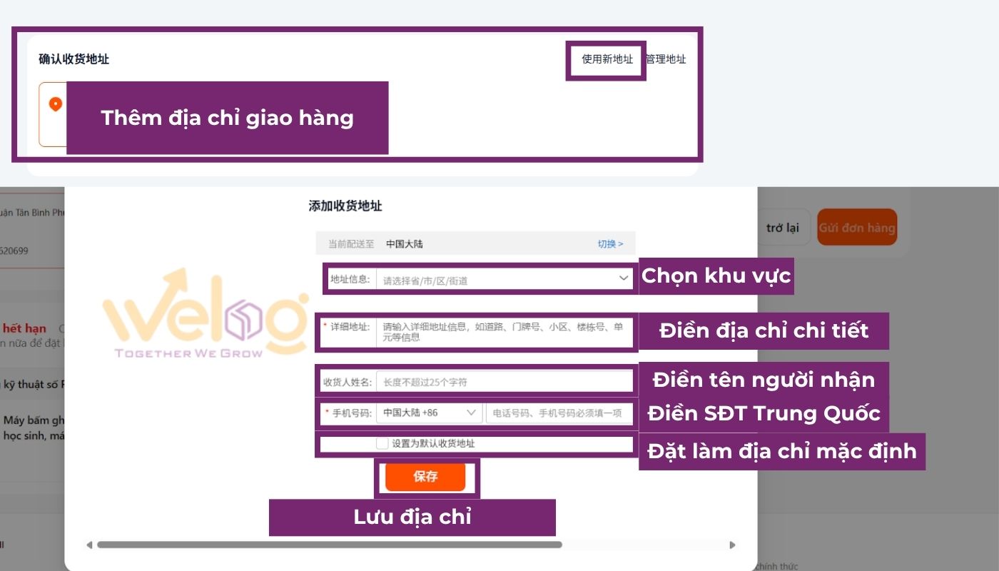 Thêm địa chỉ nhận hàng tại Trung Quốc