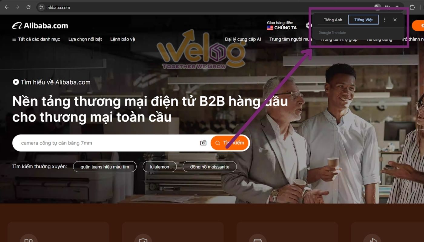 Đổi ngôn ngữ trang mua hàng Alibaba sang tiếng Việt