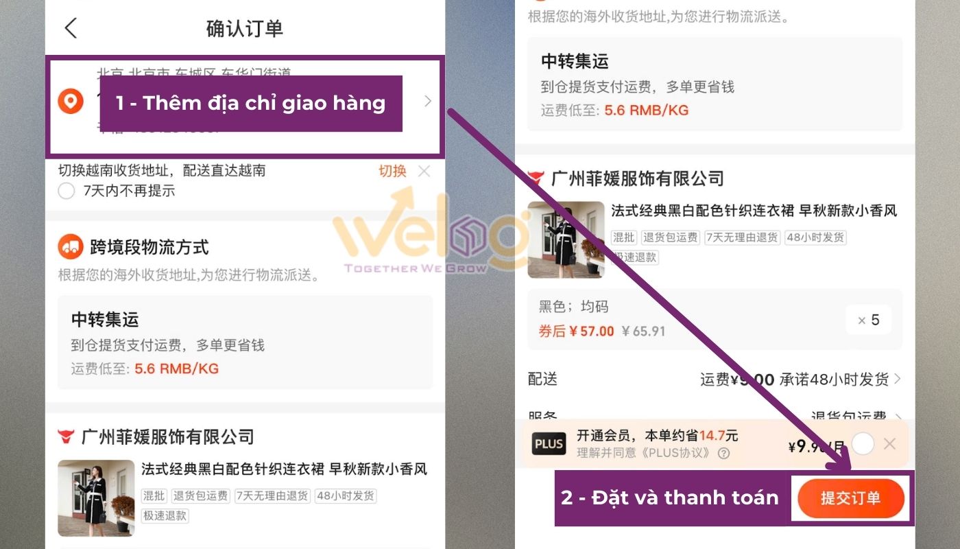 Thêm địa chỉ giao hàng và xác nhận thanh toán