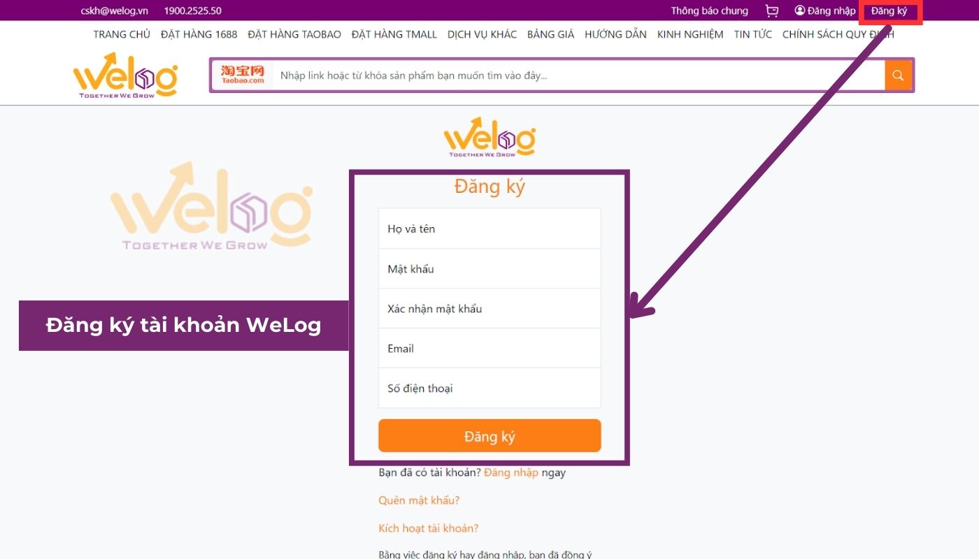 Tạo tài khoản khách hàng trên website của WeLog