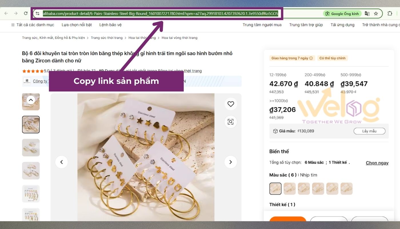 Sao chép link sản phẩm cần hỗ trợ mua hàng trên Alibaba