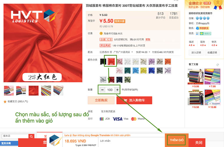 Quy trình order vải Taobao của WeLog