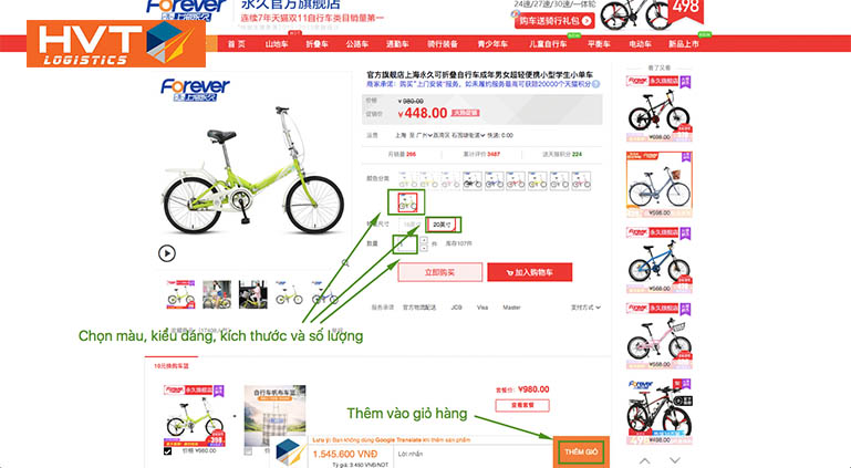 Quy trình mua xe đạp trên Taobao với WeLog