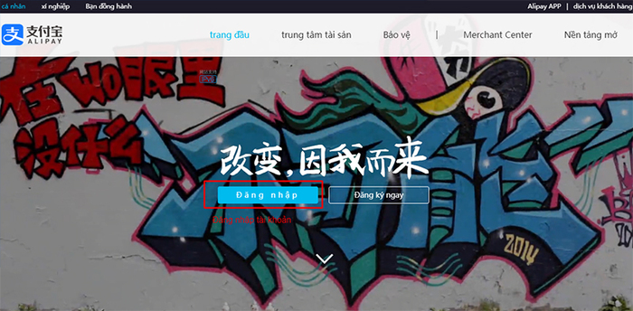 Đăng nhập vào tài khoản Alipay trên website để tiến hành xác thực