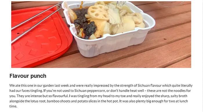 Review của người dùng về lẩu tự sôi Trung Quốc trên trang Gingey Bites