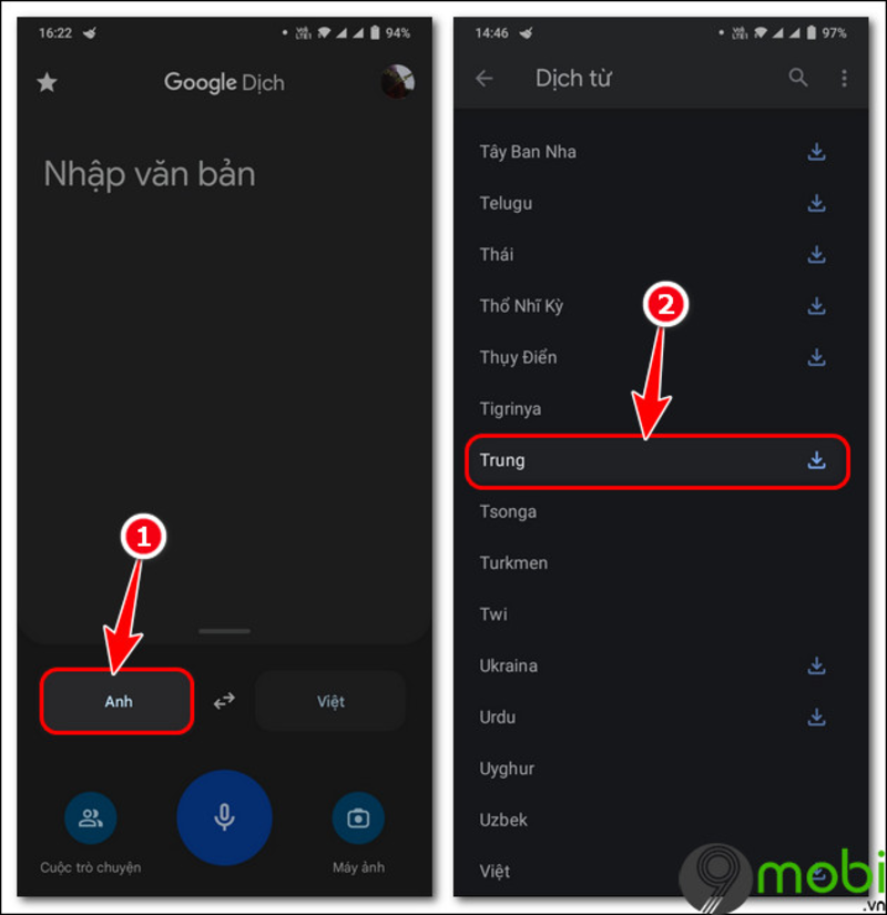 Mở ứng dụng và chuyển đổi ngôn ngữ tiếng Trung sang tiếng Việt