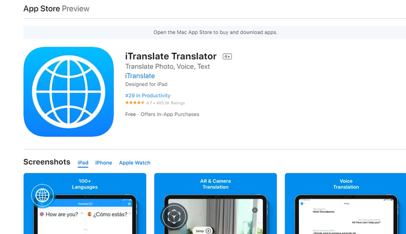 Tải iTranslate dành cho điện thoại iOS tại Apple Store