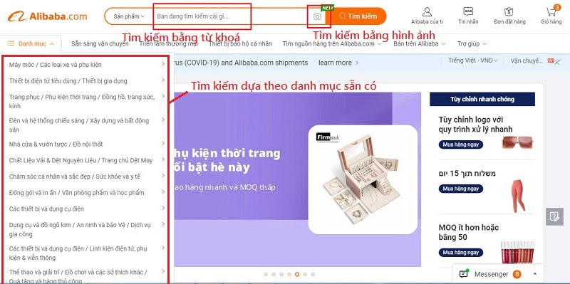 Cách tìm kiếm sản phẩm trên Alibaba