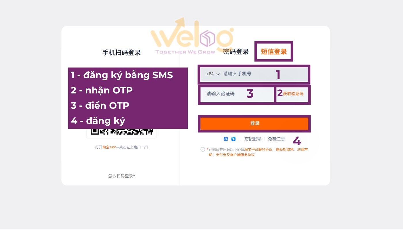 Cách đăng ký mua hàng Taobao trên máy tính bằng SĐT