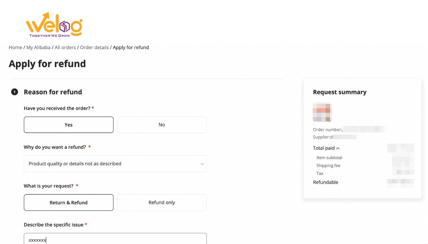 Cách gửi khiếu nại hàng lỗi khi order Alibaba
