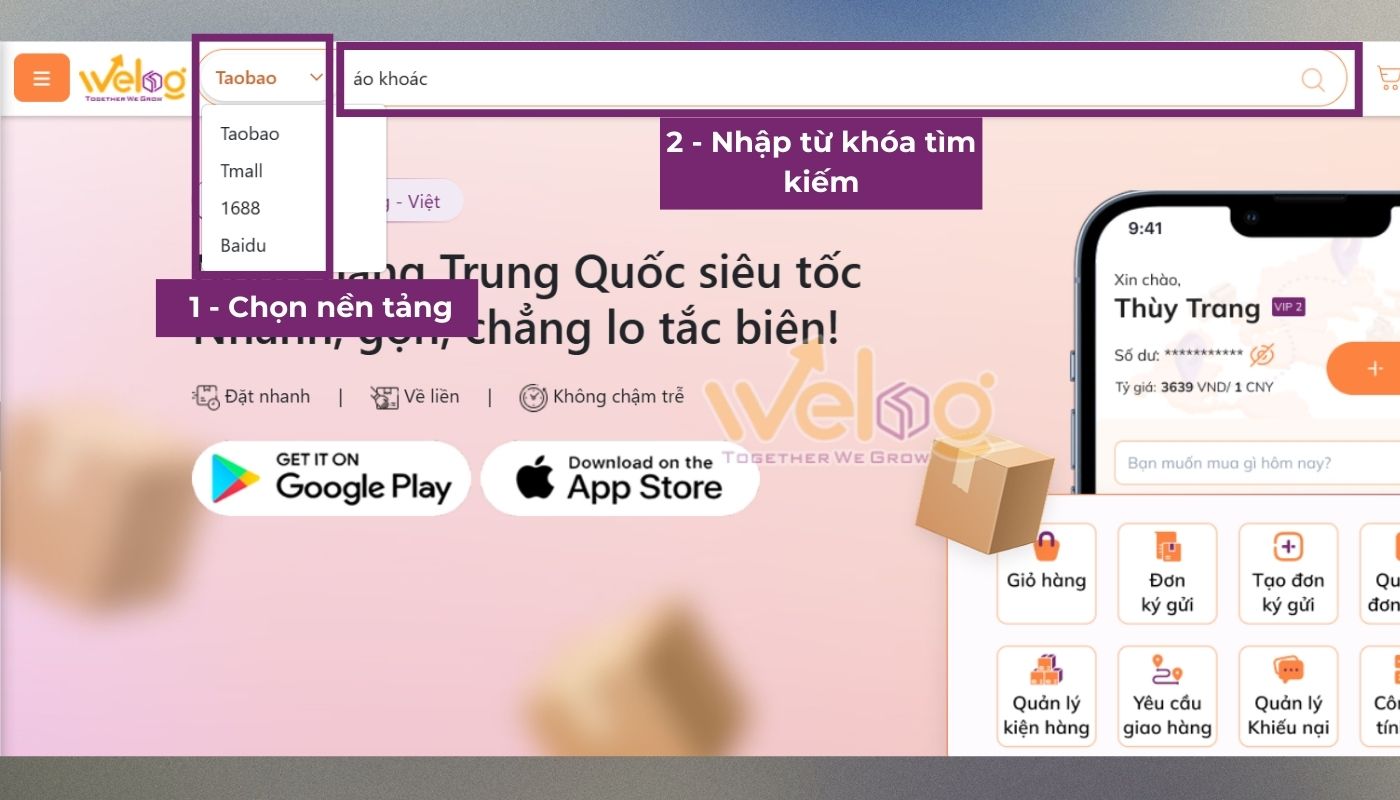 Bước 3 của hướng dẫn cách order hàng Taobao 1688 Tmall qua WeLog