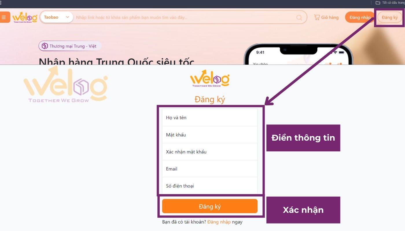 Bước 1: Tạo tài khoản trên Welog