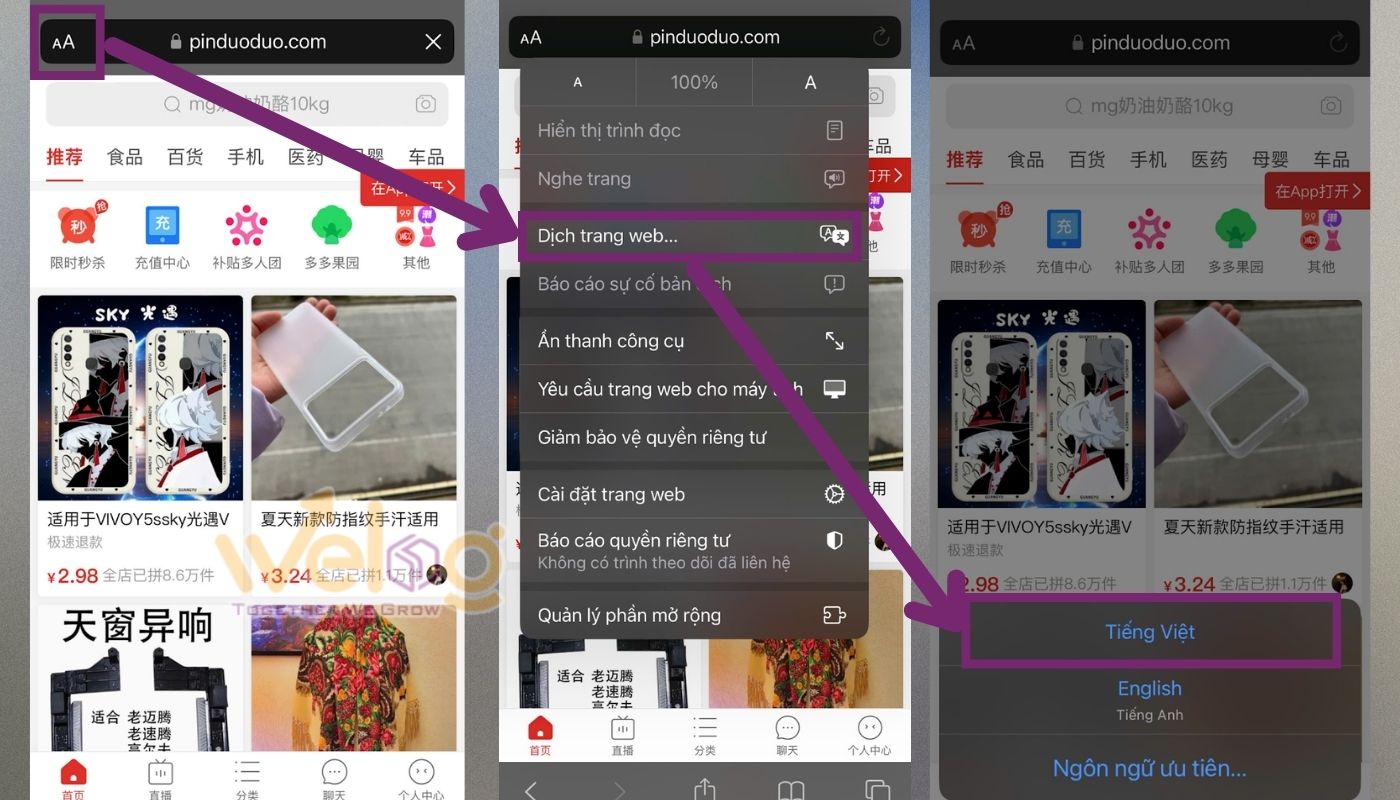 Cách sử dụng Pinduoduo tiếng Việt trên iPhone