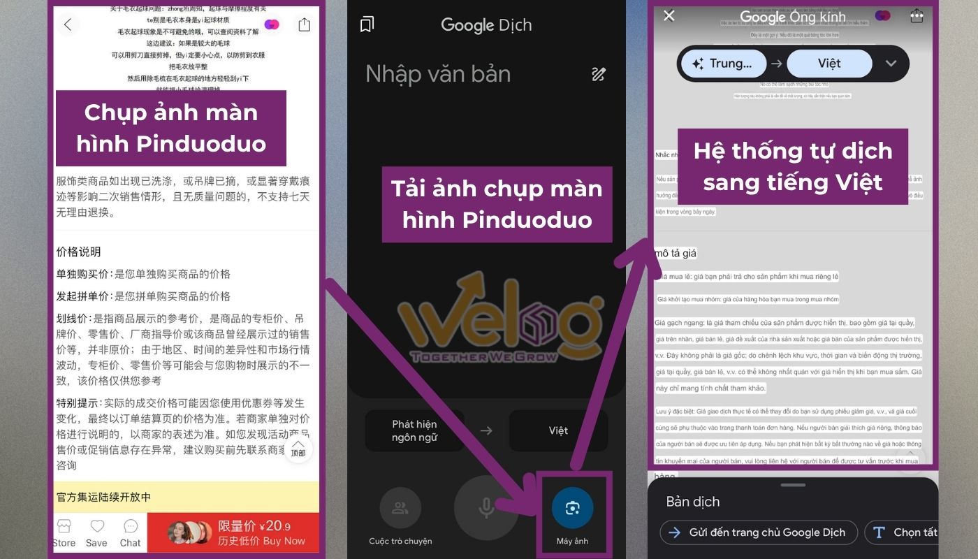 Cách sử dụng Pinduoduo tiếng Việt bằng app Google Dịch