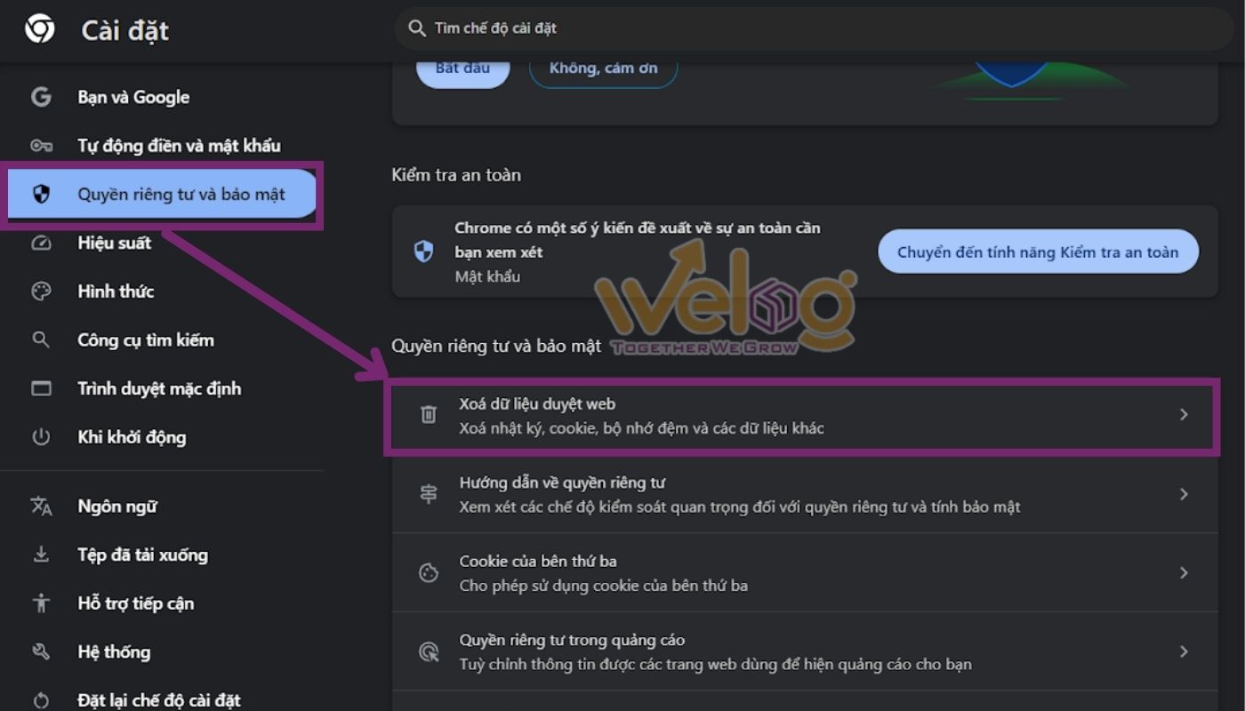 Xóa bộ nhớ đệm trình duyệt web để mở Taobao không cần login