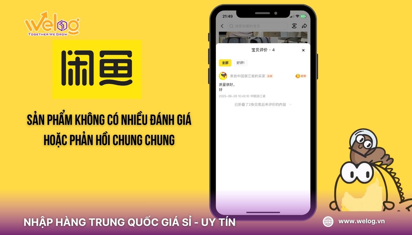 Trang thông tin sản phẩm Xianyu không có nhiều Feedback từ khách hàng thực tế