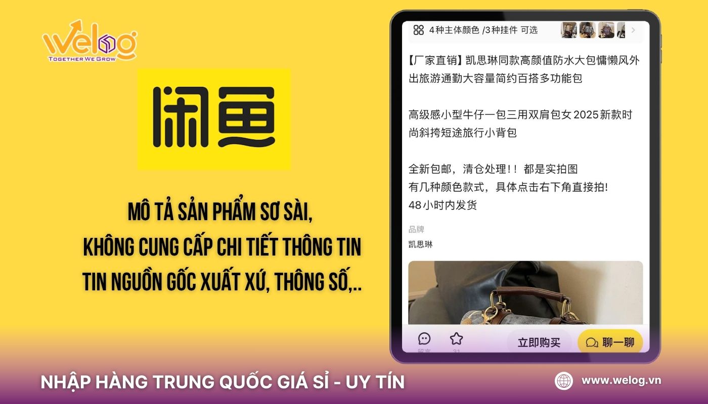 Shop Xianyu không minh bạch thông tin nguồn gốc, thông số sản phẩm