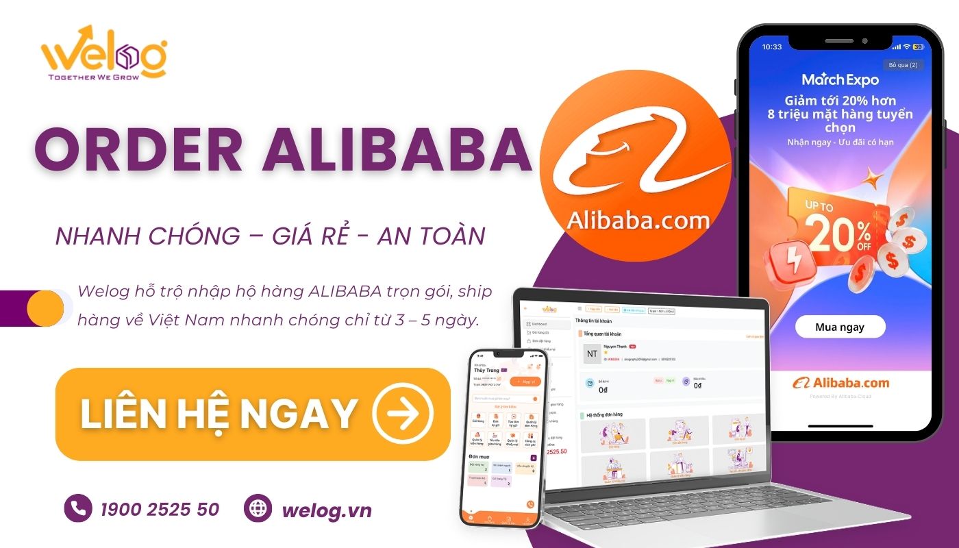 Welog order hộ Alibaba về Việt Nam trọn gói, giá rẻ