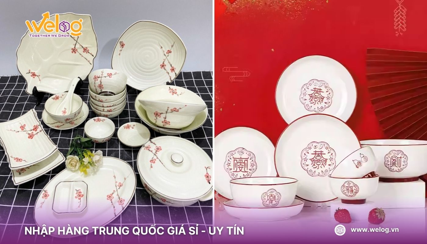 Nhập nguồn sỉ đồ trang trí Tết bát đĩa theo bộ