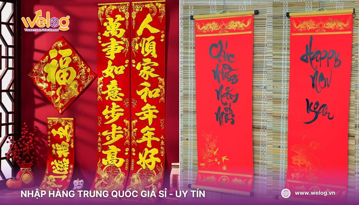 Nhập nguồn sỉ đồ trang trí Tết câu đối đỏ