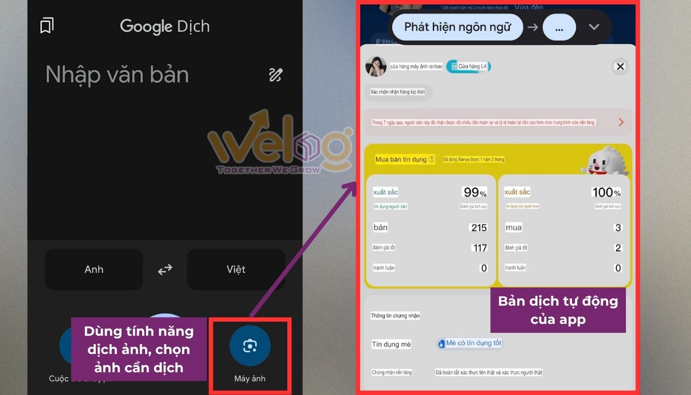 Dùng ứng dụng dịch Trung Việt để nắm bắt thông tin của người bán trên app Xianyu dễ dàng hơn