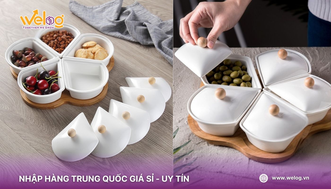 Khay đựng mứt hoa 5 cánh tinh tế có thể xoay mở