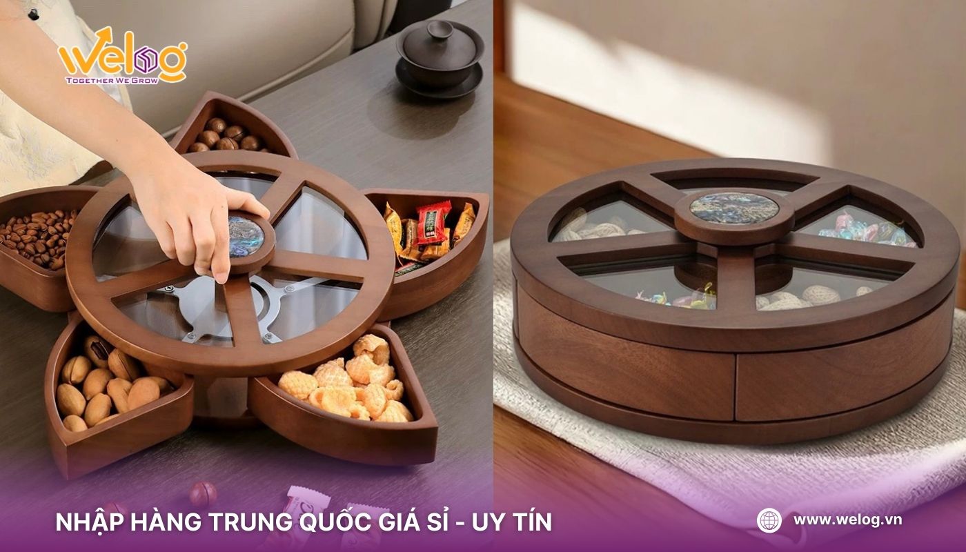 Khay đựng mứt Tết xoay phát nhạc độc đáo