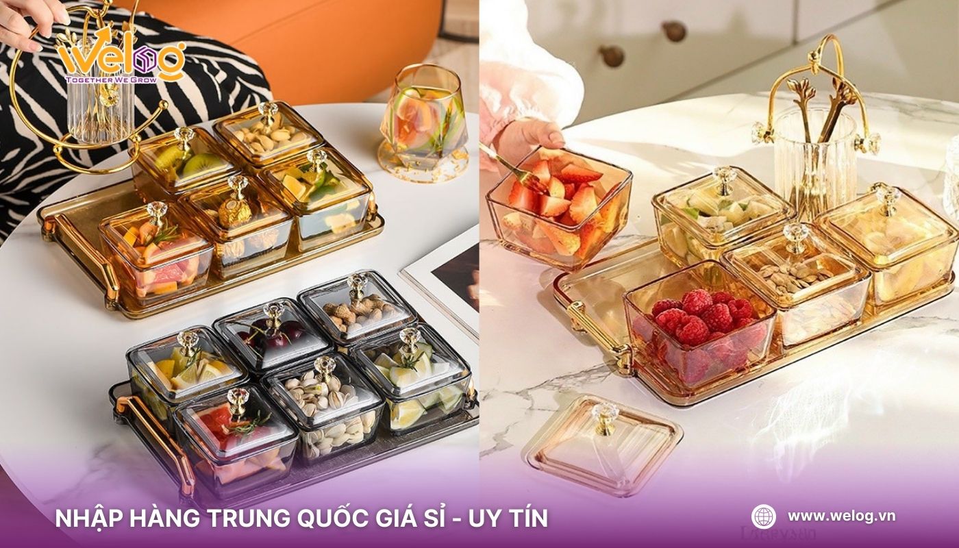 Hũ đựng mứt thủy tinh dát vàng sang trọng