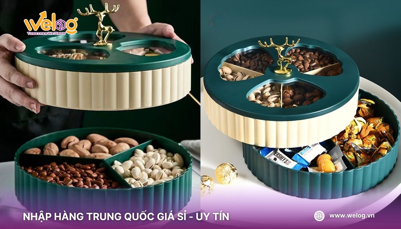 Khay mứt Tết xoay 2 tầng