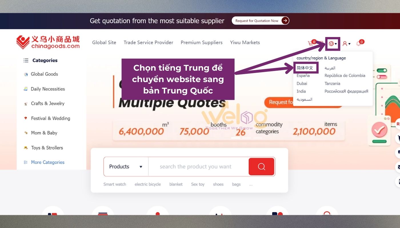 Chuyển website Chinagoods phiên bản tiếng Anh sang bản Trung Quốc Đại lục