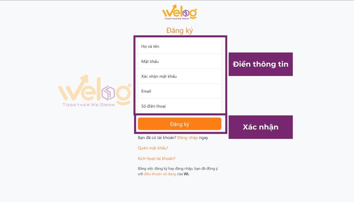 Tạo tài khoản khách hàng trên hệ thống website WeLog