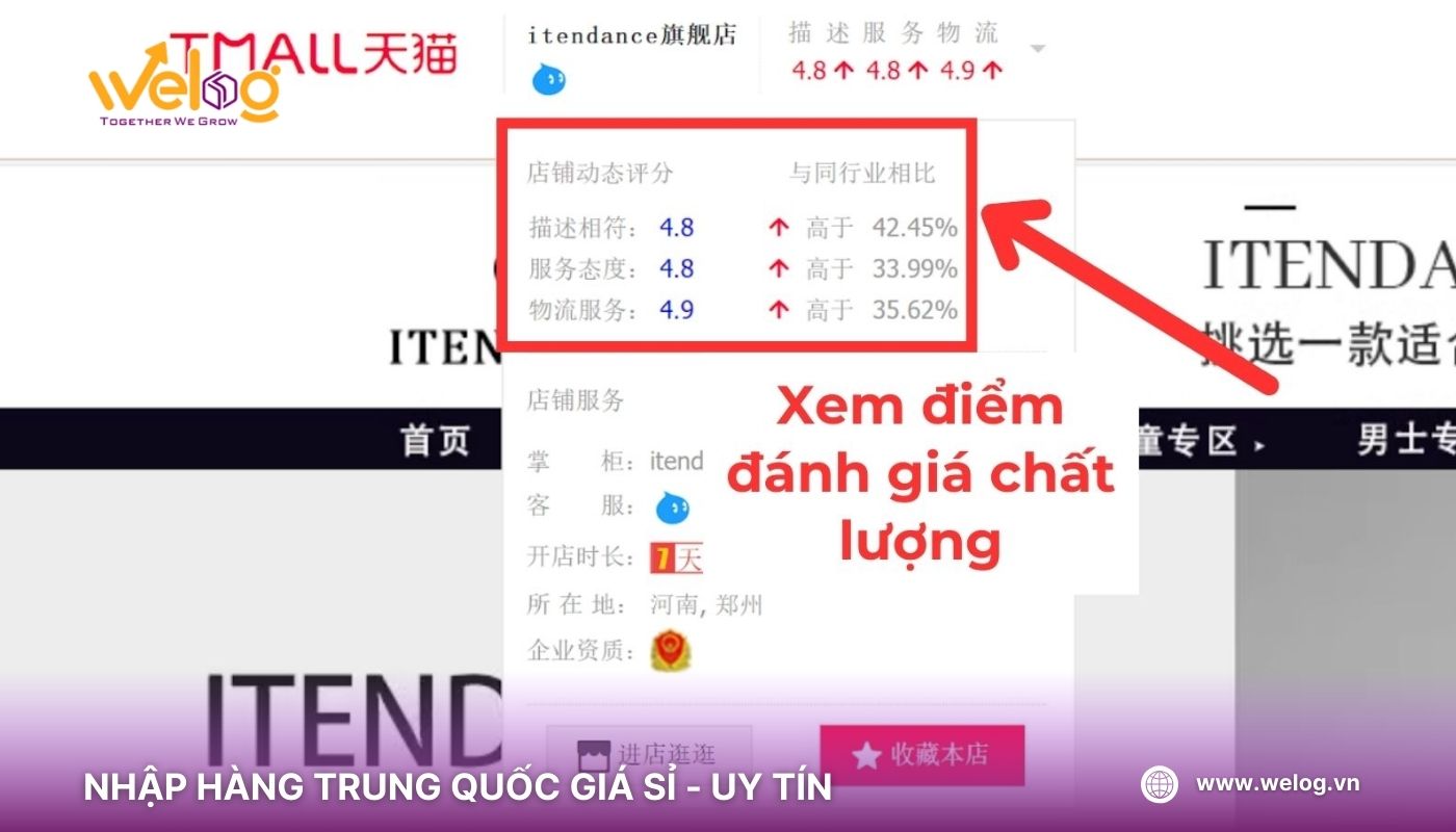 Điểm đánh giá chất lượng quyết định đến độ uy tín của Shop trên Tmall