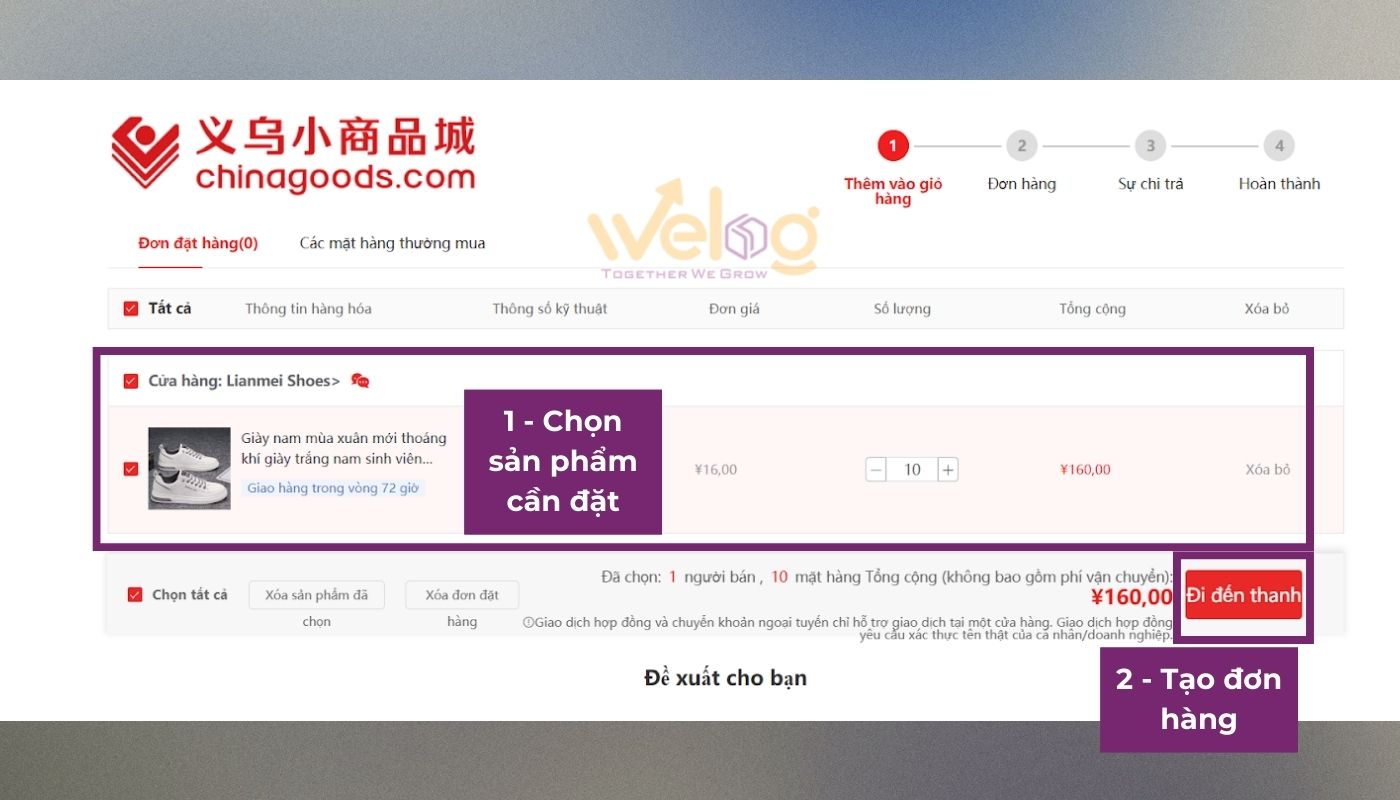 Nhấn chọn sản phẩm cần đặt trước và ấn nút lệnh tạo đơn mua hàng