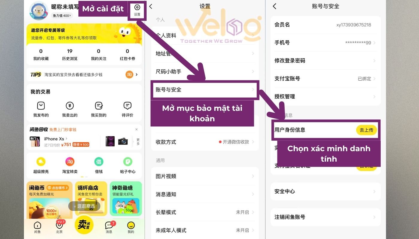 Vào mục cài đặt và chọn xác thực danh tính để tiến hành mở khóa chat xác minh Xianyu Mở app Xianyu, vào mục cài đặt và chọn xác minh