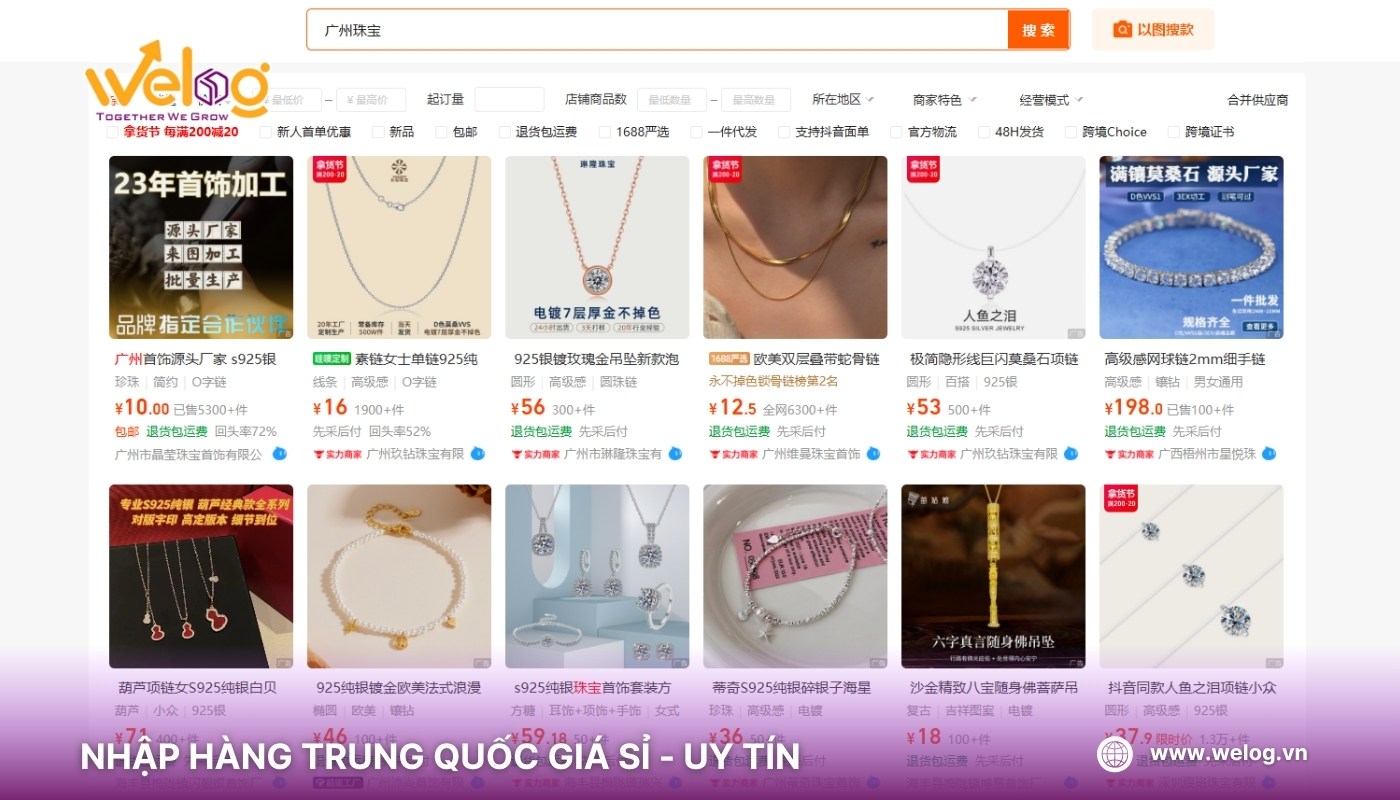 Tìm nhà cung cấp trang sức Trung Quốc trên 1688