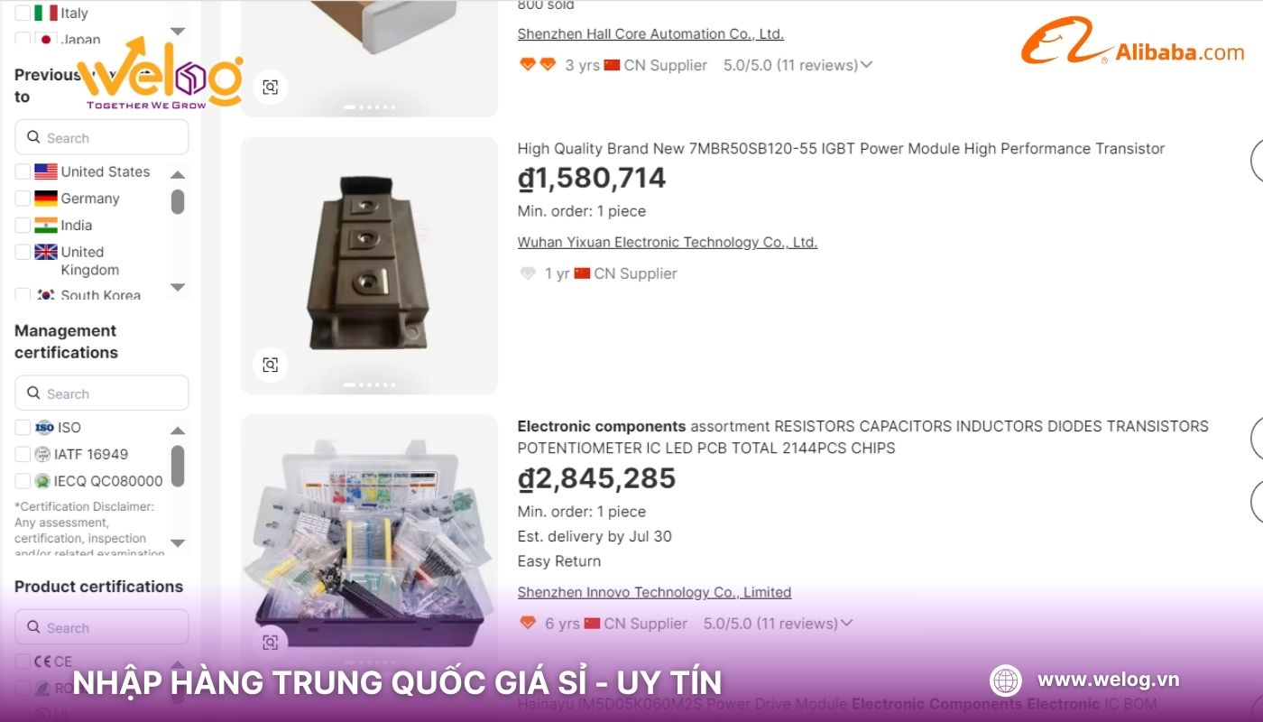 Nhập từ Alibaba là cách nhập linh kiện điện tử từ Trung Quốc phổ biến