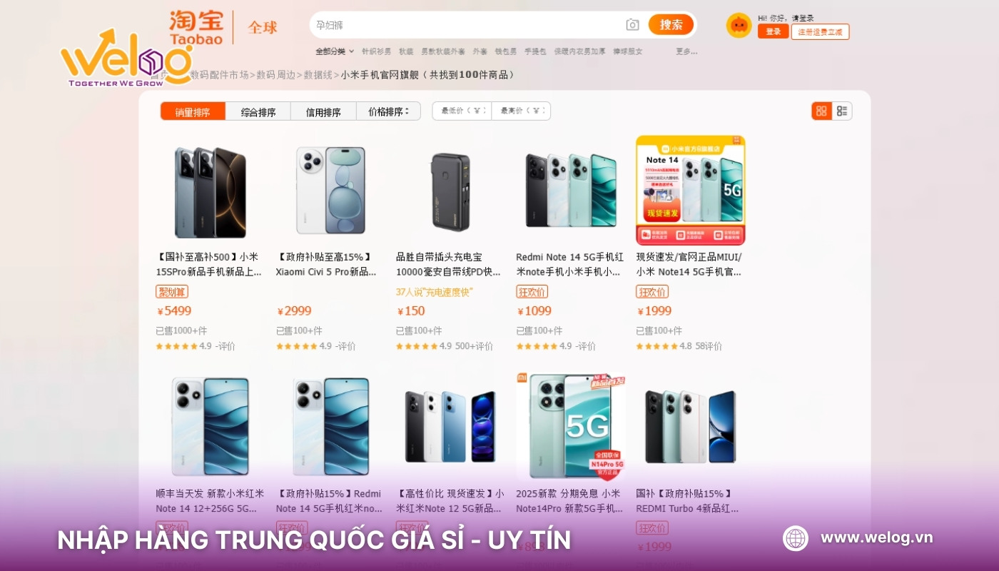 Taobao là kênh order quen thuộc để nhập điện thoại Trung Quốc giá sỉ