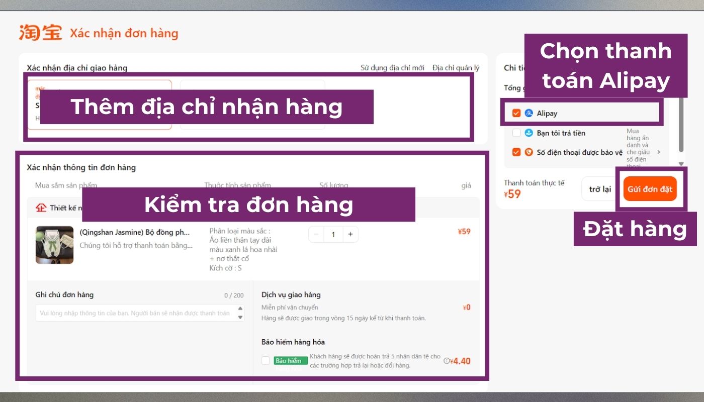 Xác nhận đặt hàng Taobao tiếng Việt