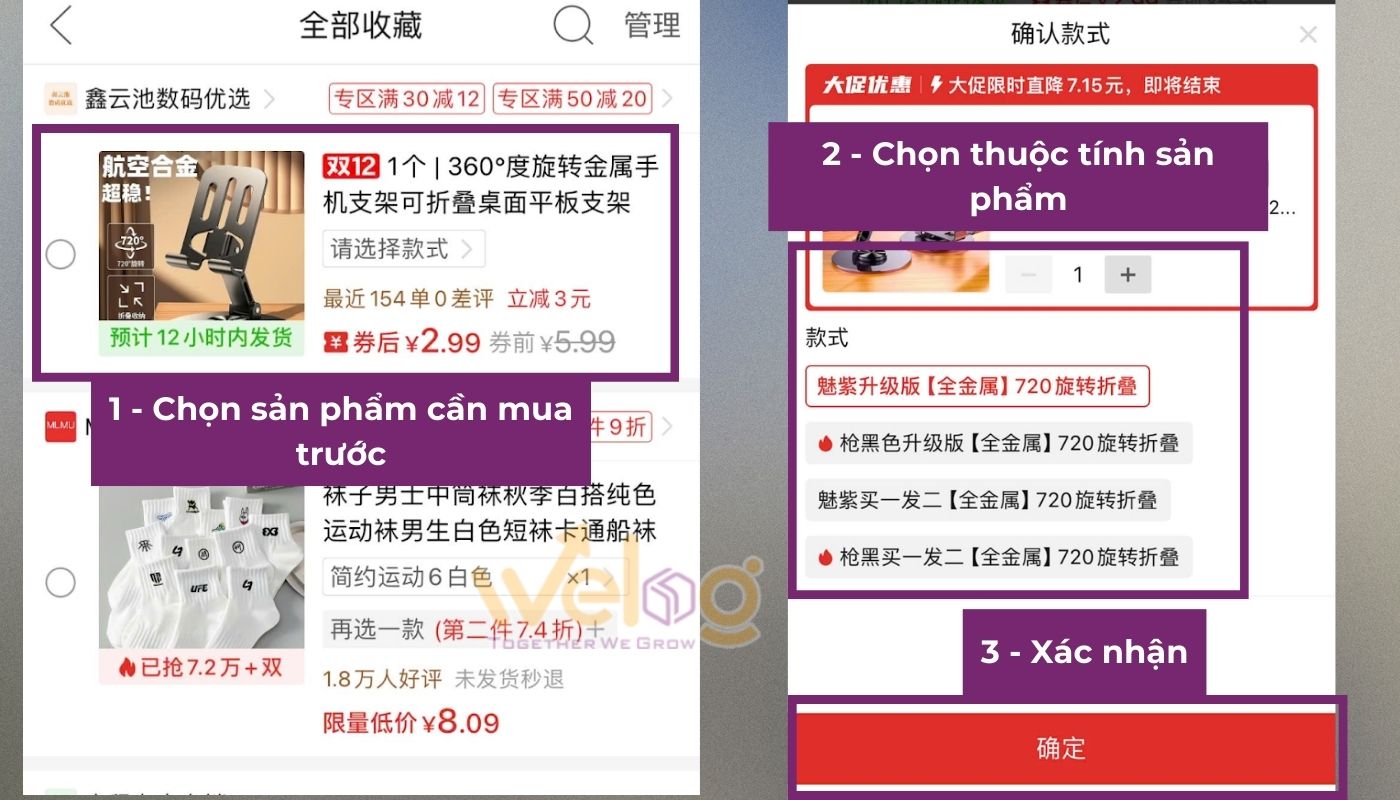 Chọn sản phẩm sale Pinduoduo đã thêm và nhấn thuộc tính