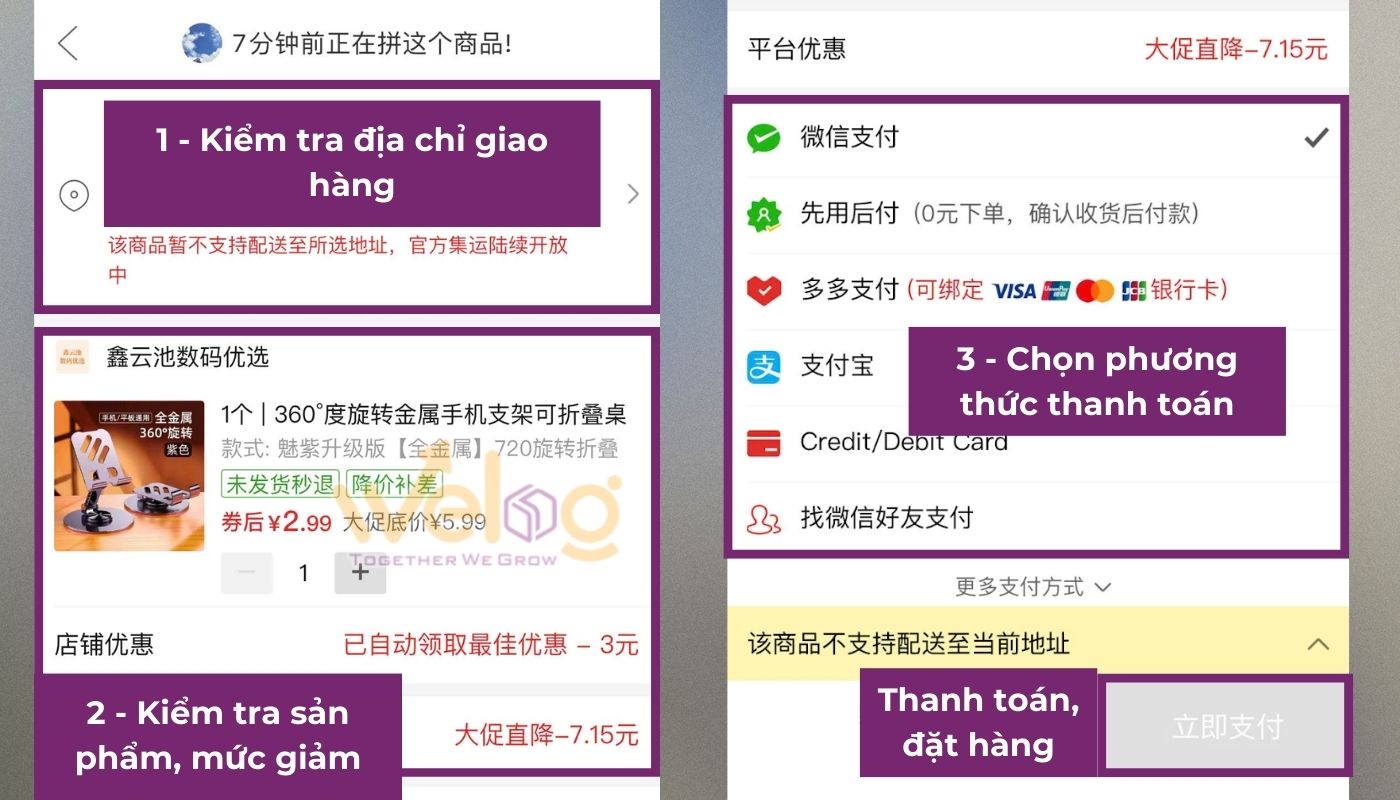 Kiểm tra và đặt sản phẩm  giảm giá trên Pinduoduo