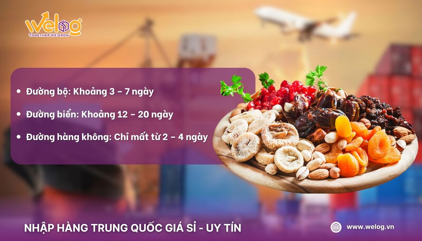 Thời gian ship thực phẩm khô từ China dựa vào line vận chuyển