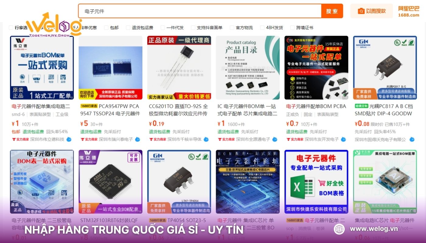 1688 là trang bán linh kiện điện tử Trung Quốc uy tín