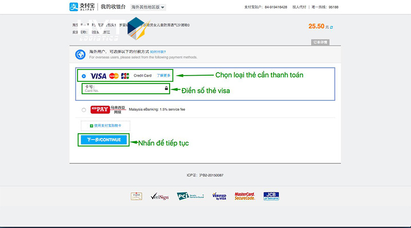 Hướng dẫn cách mua hàng và thanh toán Taobao bằng thẻ Visa